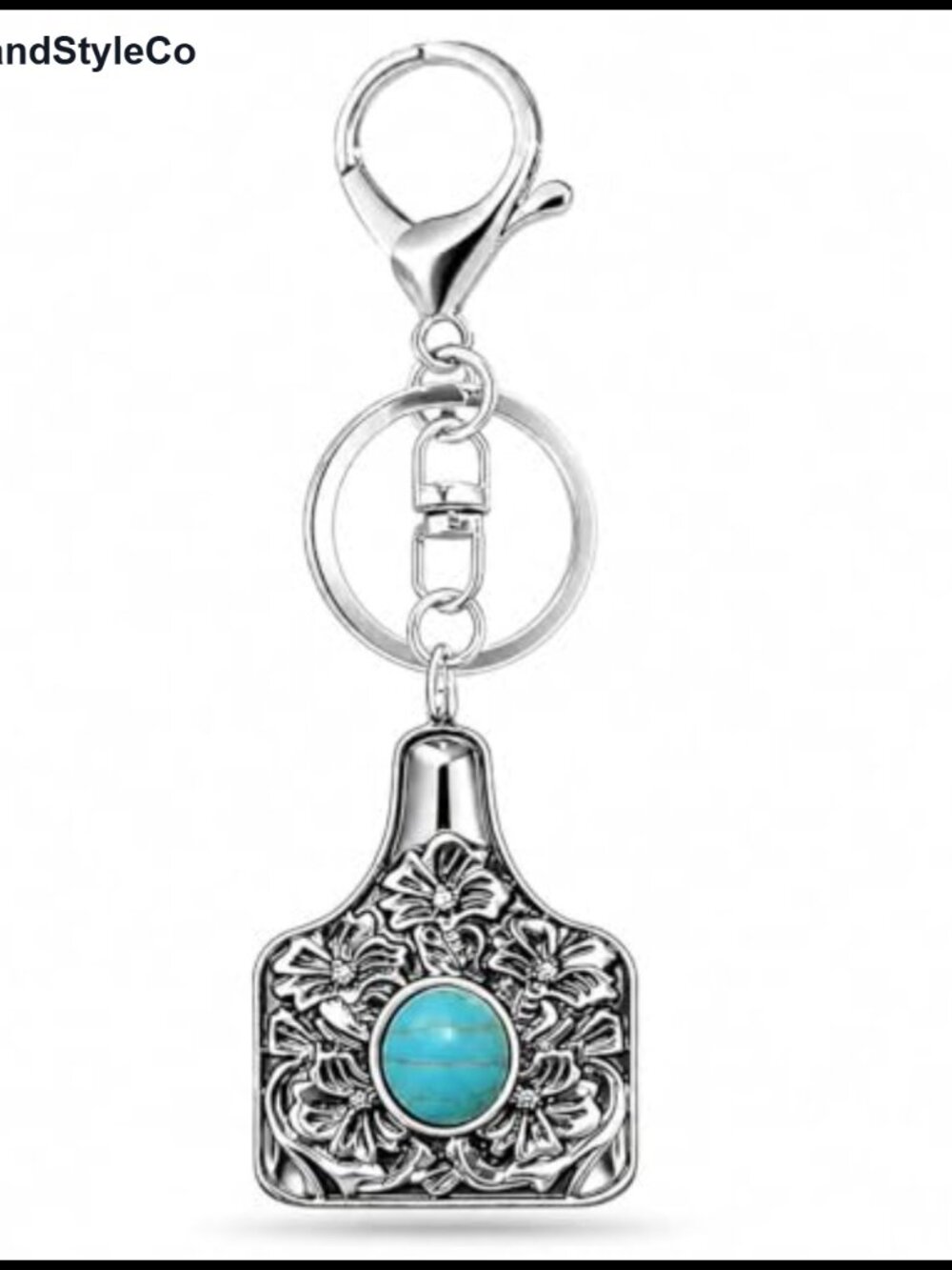 Boho Turquoise Teardrop Keychain Bag Charm Silver-Tone Cow Keyring